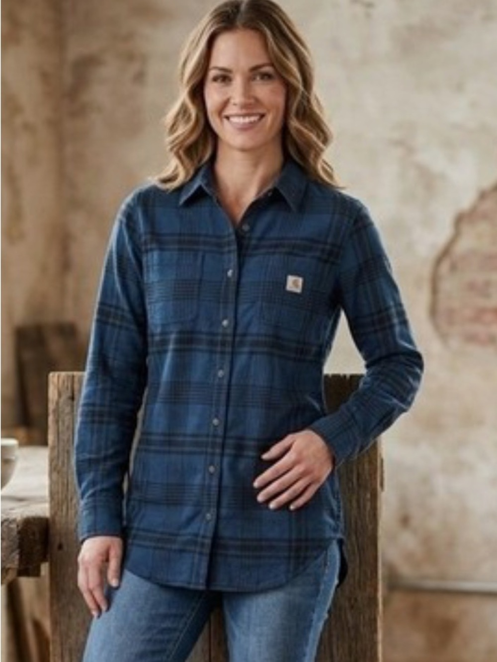 Carhartt Navy Plaid Long-Sleeve Shirt new with tags